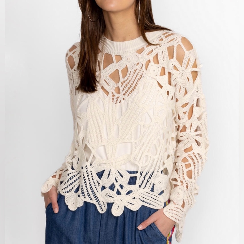 Johnny Was Susie Crochet Pullover, S in Ivory